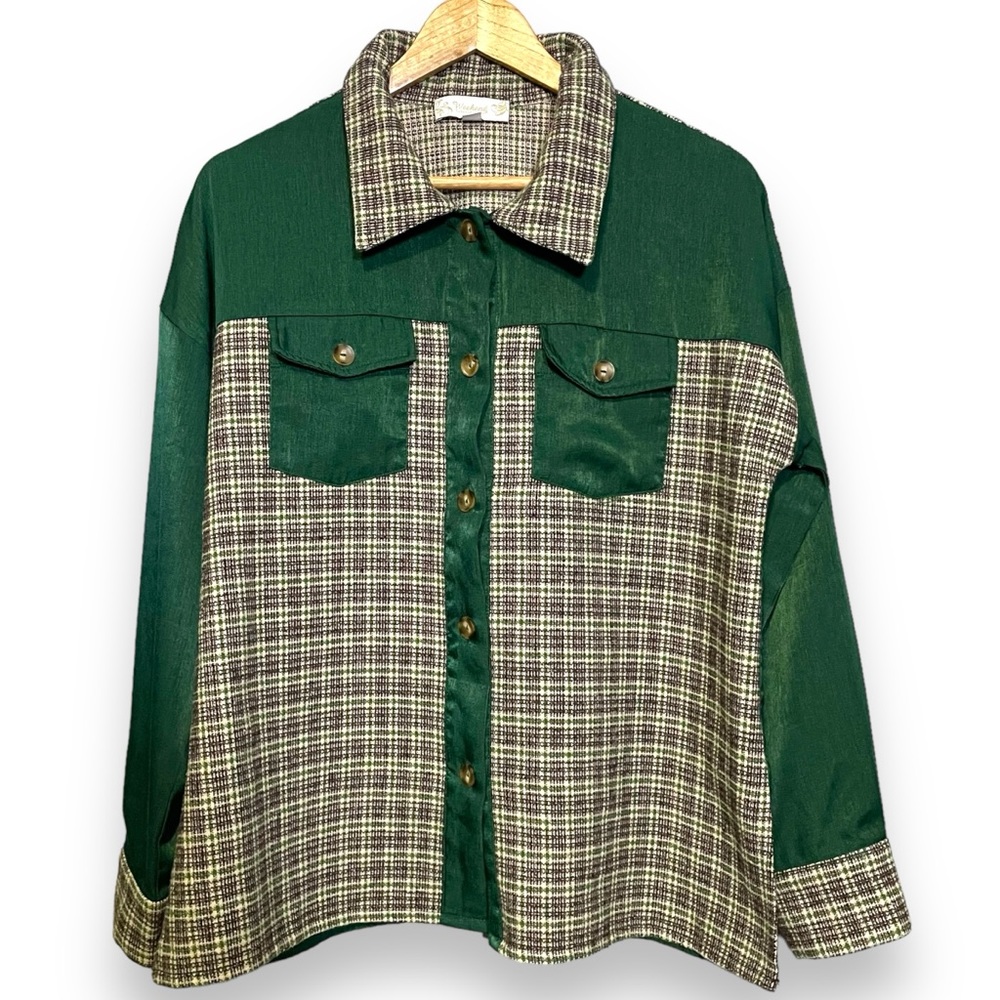 Weekend By Suzanne Betro Shacket Tweed Green - Medium